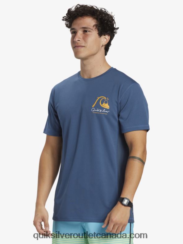 CA Quiksilver Men Waterman Bamboo Check 2 UPF 50 Short Sleeve Surf Tee ensign blue TX4R2275