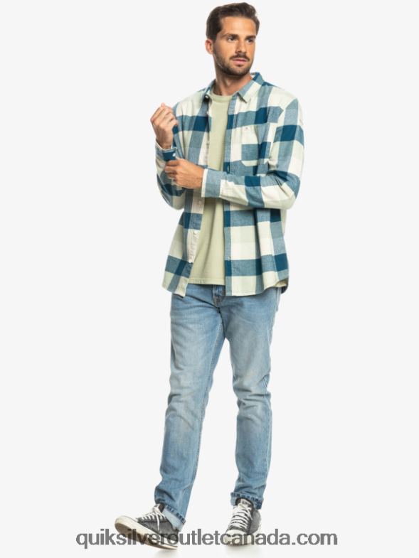 CA Quiksilver Men Motherfly Long Sleeve Flannel Shirt desert sage motherfly TX4R21573