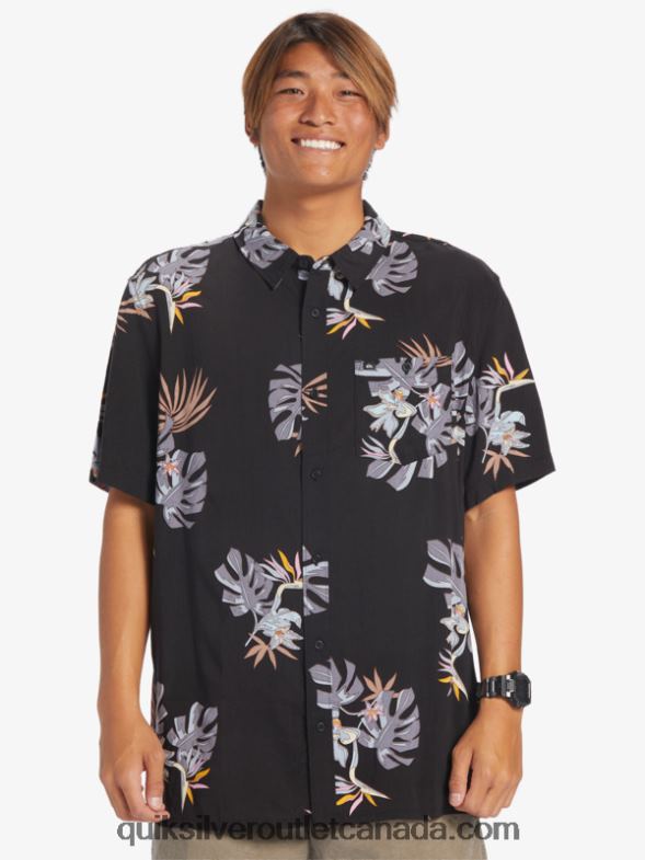CA Quiksilver Men The Floral Short Sleeve Shirt black floral ss TX4R2649
