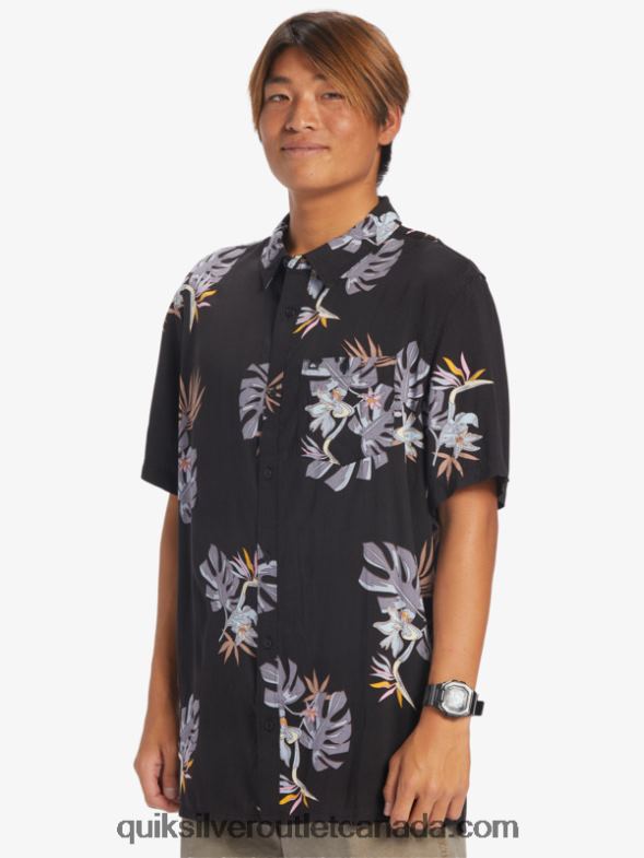 CA Quiksilver Men The Floral Short Sleeve Shirt black floral ss TX4R2649