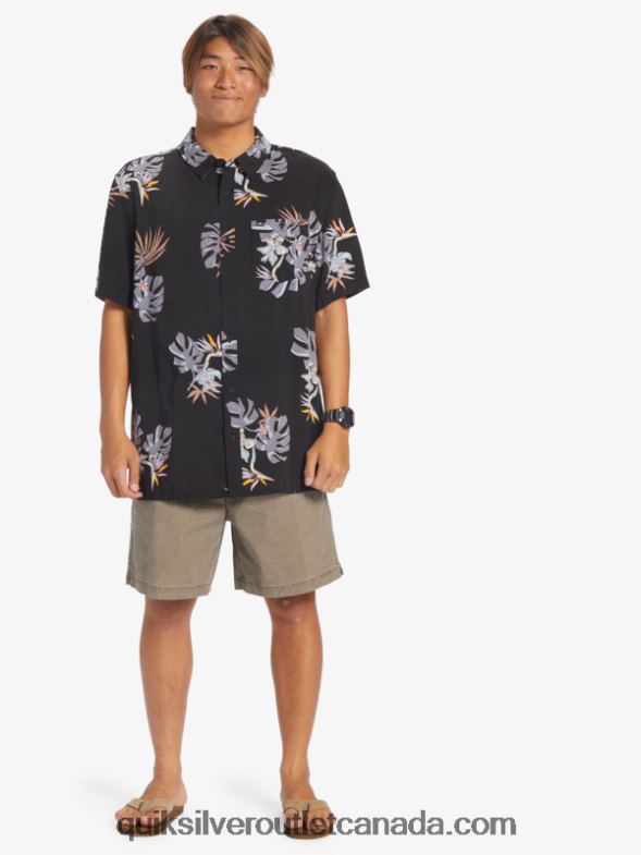 CA Quiksilver Men The Floral Short Sleeve Shirt black floral ss TX4R2649