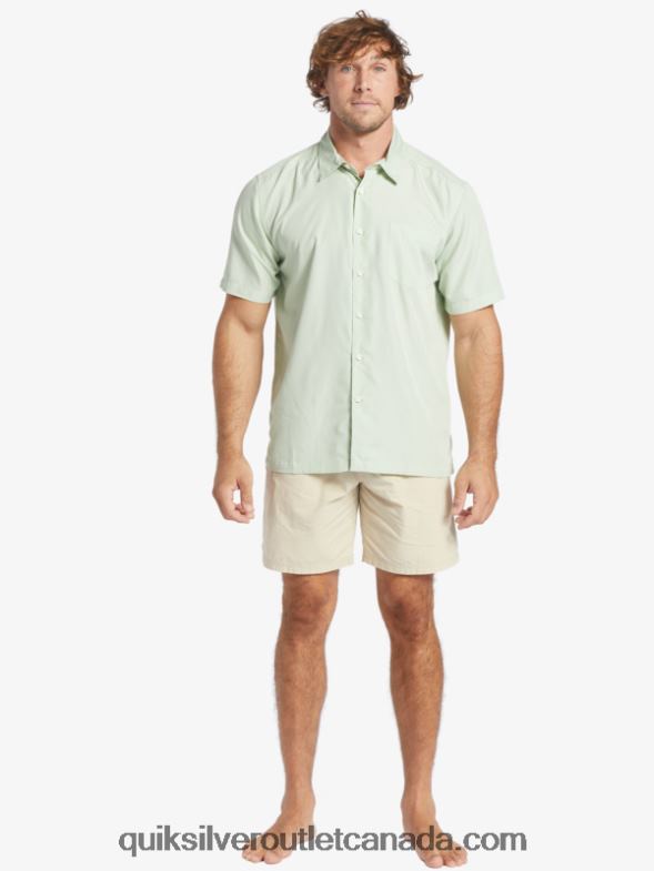 CA Quiksilver Men Waterman Kings Cliff Short Sleeve Shirt subtle green kingscliff TX4R2286