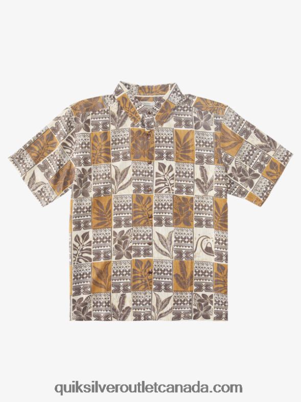 CA Quiksilver Men Waterman Leaf Boxes Hawaiian Shirt brown rice leaf boxes TX4R2918