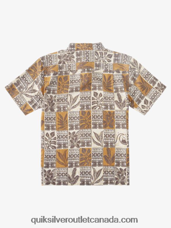 CA Quiksilver Men Waterman Leaf Boxes Hawaiian Shirt brown rice leaf boxes TX4R2918