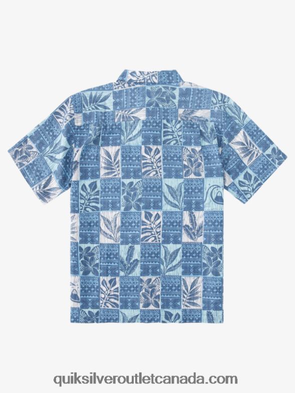 CA Quiksilver Men Waterman Leaf Boxes Hawaiian Shirt dusk blue leaf boxes TX4R2917