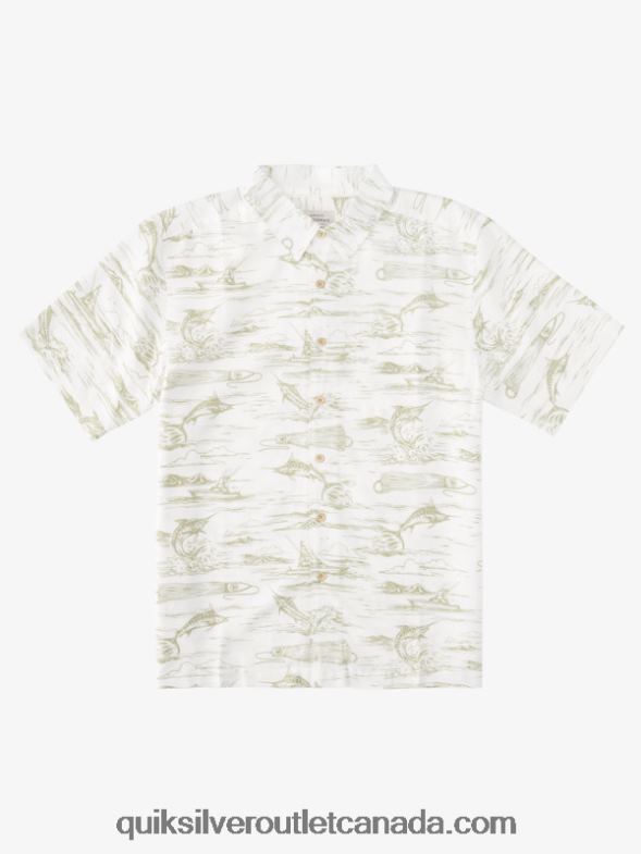 CA Quiksilver Men Waterman Marlin Jig Hawaiian Shirt tea marlin jig TX4R2899