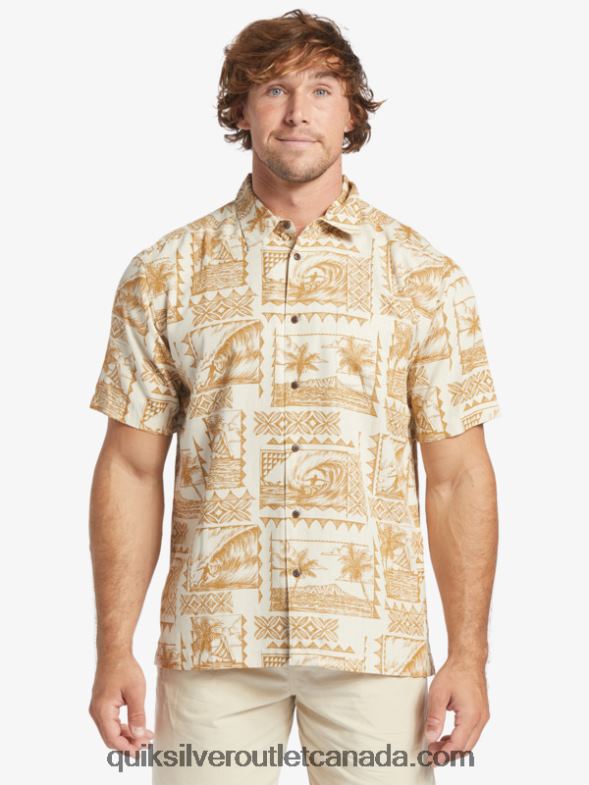 CA Quiksilver Men Waterman Surf Trippers Short Sleeve Shirt brown rice surf trippers TX4R2432