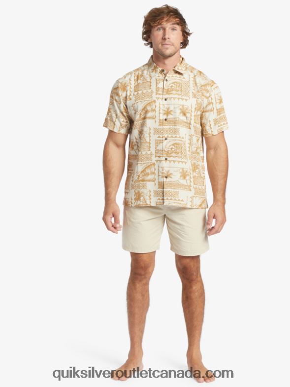 CA Quiksilver Men Waterman Surf Trippers Short Sleeve Shirt brown rice surf trippers TX4R2432