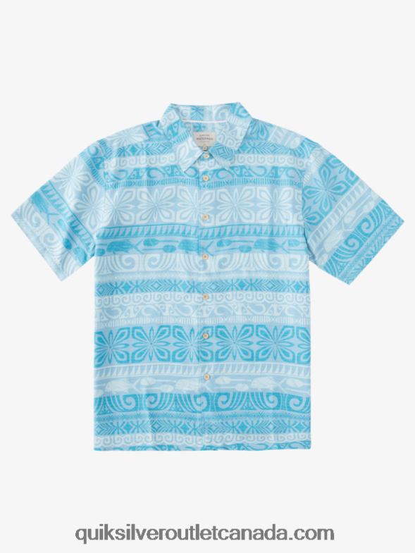 CA Quiksilver Men Waterman Tapa Today Short Sleeve Shirt dusk blue tapa today TX4R2963