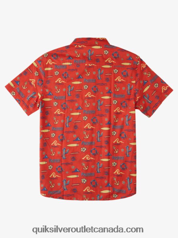 CA Quiksilver x Pacifico Men Short Sleeve Shirt red pacifico quiksilver TX4R216