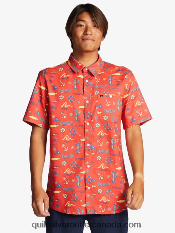 CA Quiksilver x Pacifico Men Short Sleeve Shirt red pacifico quiksilver TX4R216