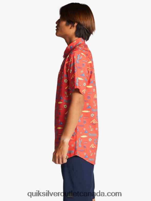 CA Quiksilver x Pacifico Men Short Sleeve Shirt red pacifico quiksilver TX4R216