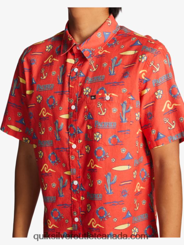CA Quiksilver x Pacifico Men Short Sleeve Shirt red pacifico quiksilver TX4R216