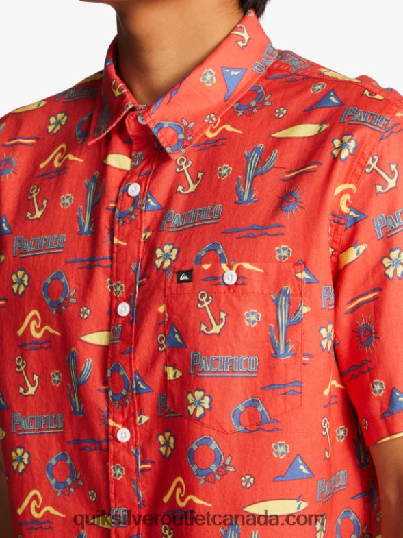 CA Quiksilver x Pacifico Men Short Sleeve Shirt red pacifico quiksilver TX4R216