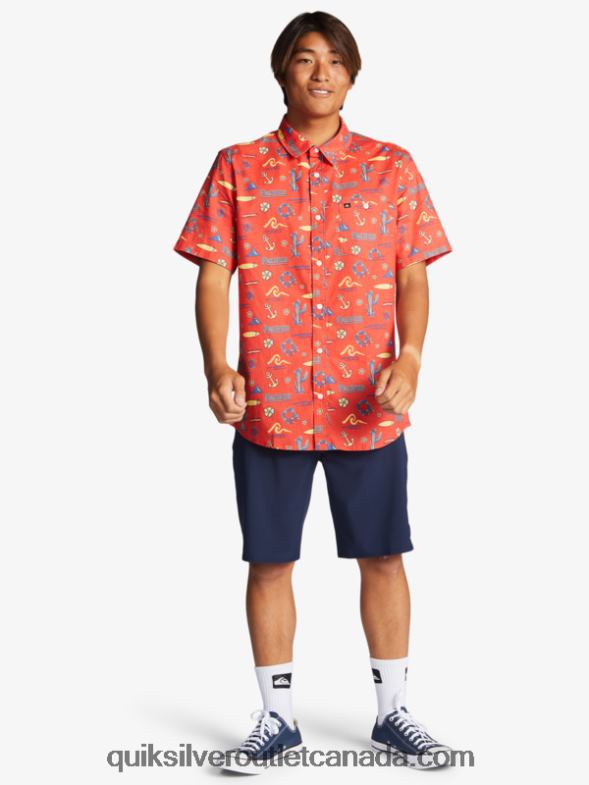 CA Quiksilver x Pacifico Men Short Sleeve Shirt red pacifico quiksilver TX4R216