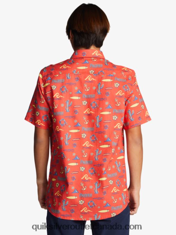 CA Quiksilver x Pacifico Men Short Sleeve Shirt red pacifico quiksilver TX4R216