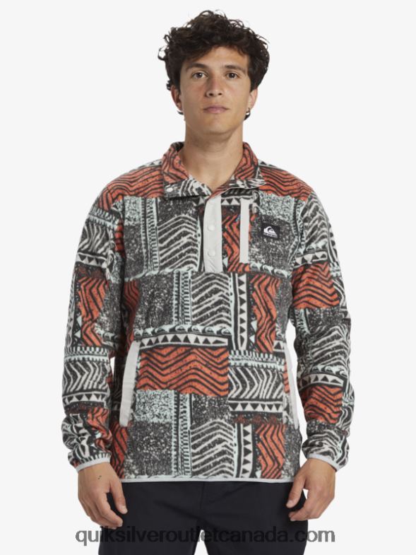 CA Quiksilver Men No Destination Snap Fleece Pullover fresh salmon blown out TX4R21041