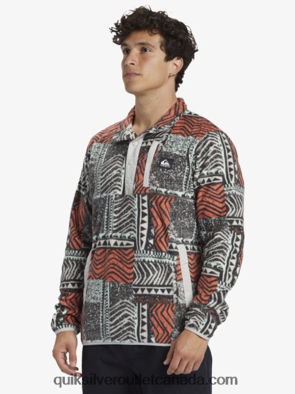 CA Quiksilver Men No Destination Snap Fleece Pullover fresh salmon blown out TX4R21041