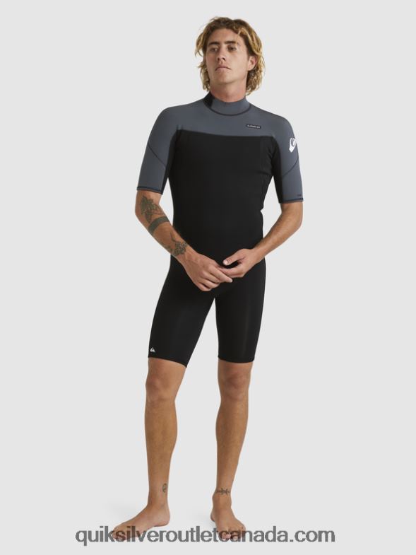 CA Quiksilver Men 2/2mm Everyday Sessions Short Sleeve Back Zip Springsuit black/gun metal TX4R21433