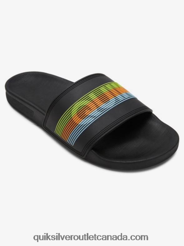 CA Quiksilver Men Rivi Wordmark Slide Slider Sandals black/orange/blue TX4R2693