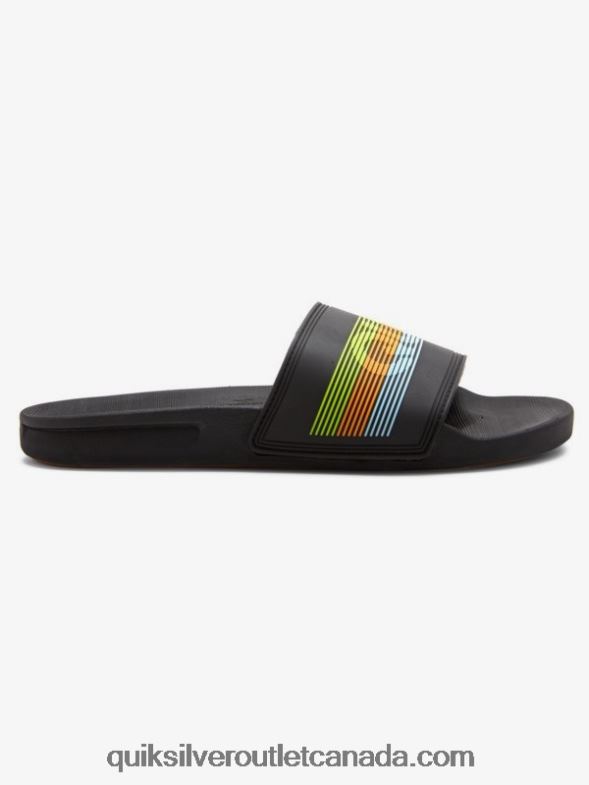 CA Quiksilver Men Rivi Wordmark Slide Slider Sandals black/orange/blue TX4R2693