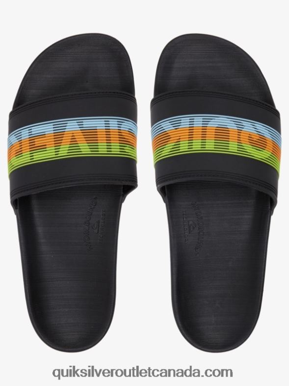 CA Quiksilver Men Rivi Wordmark Slide Slider Sandals black/orange/blue TX4R2693