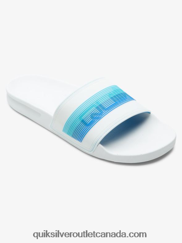 CA Quiksilver Men Rivi Wordmark Slide Slider Sandals white/blue TX4R2686