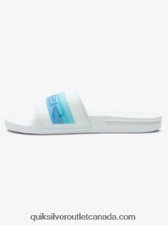CA Quiksilver Men Rivi Wordmark Slide Slider Sandals white/blue TX4R2686