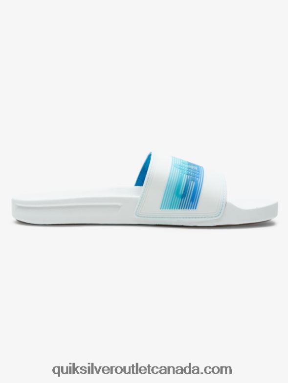 CA Quiksilver Men Rivi Wordmark Slide Slider Sandals white/blue TX4R2686